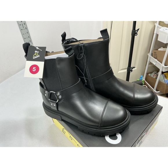 Art Class Shoes - Girls New Art Class Crosby Chunky Moto Ankle Boots Size 5 Black Chunky Heel